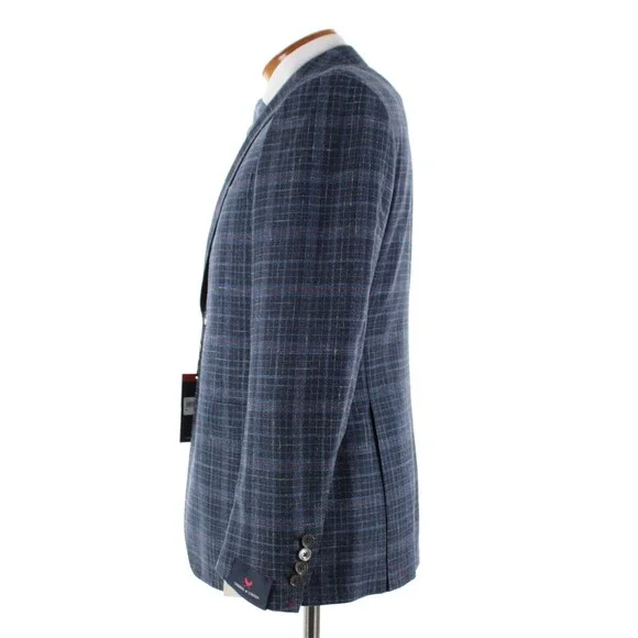 Cardinal of Canada NWT Wool Blend Sport Coat Size 40S US In Blue w/ Coral Plaid